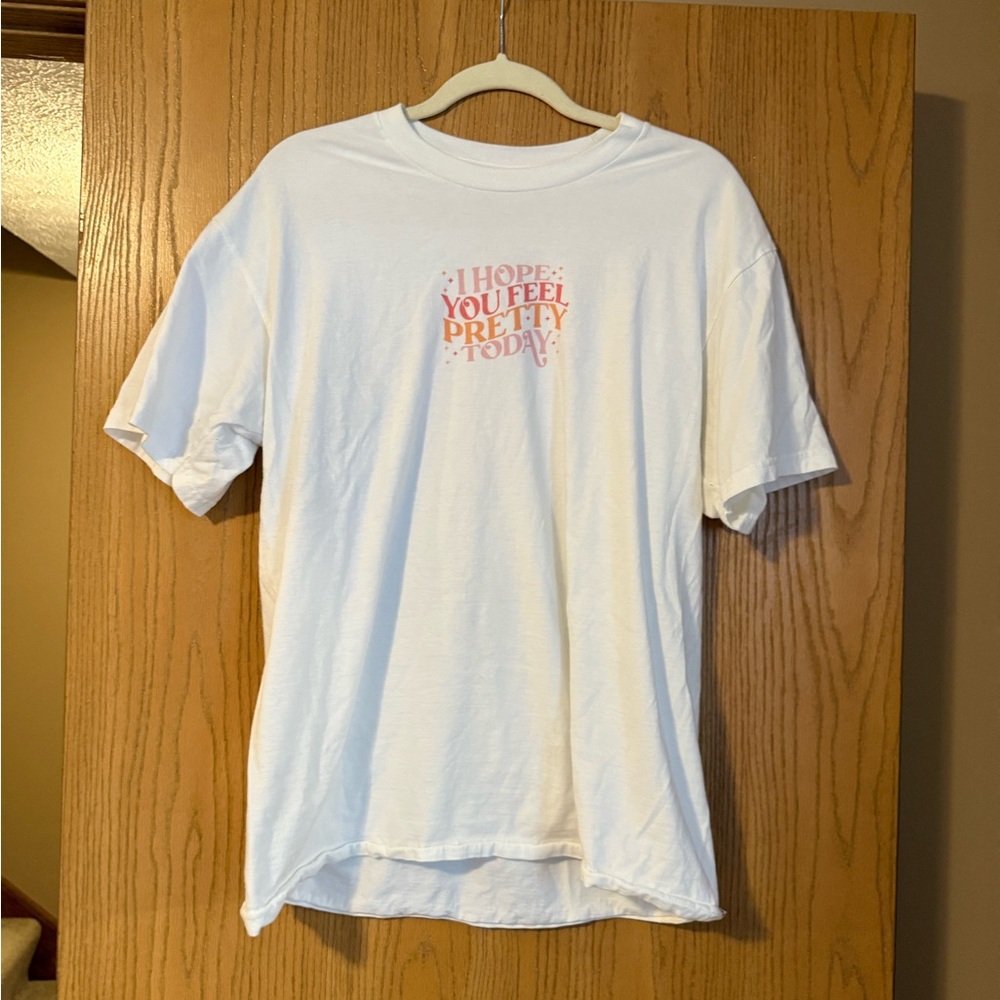 White Graphic Tee with Pink Print